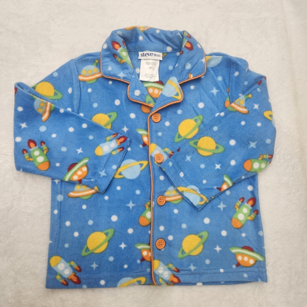 Steve Flame Resistant Intergalactic Adventure Fleece Pajama Set - Blue Size 3T - Picture 2 of 10